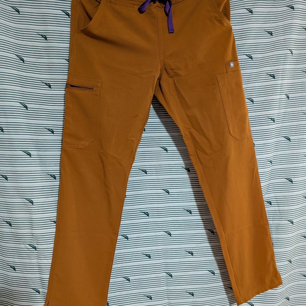 Figs Women's Cargo Pants in Brown with Purple Accents